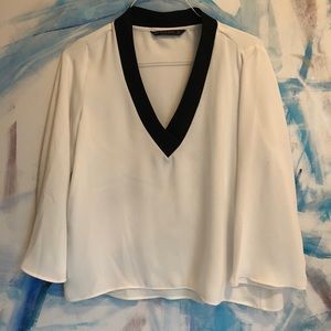 Zara Basic XL Long Sleeve White Top, Black Detail